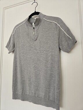 Topman Gray Short Sleeve Quarter Zip Knit Sweater Polo Stripe Accent XS
